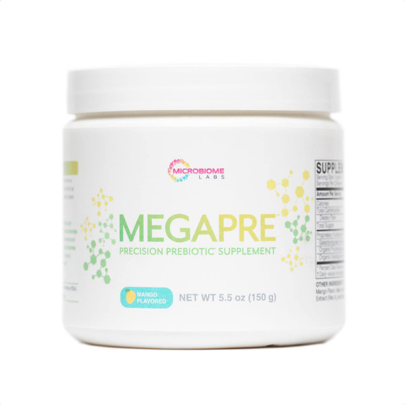 Microbiome Labs MegaPre Gut Health Powder - Powdered Prebiotic Blend - Oligosaccharides for Immune & Digestion Support - Prebiotics Supplement for Adults & Kids - Mango Flavor (5.5 oz)