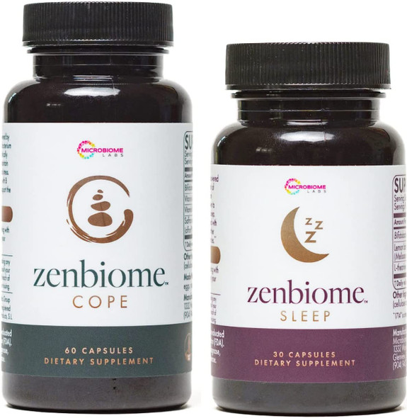 Microbiome Labs Stress Management Bundle - ZenBiome Cope (60 Capsules) Zenbiome Sleep (30 Capsules) - Two 'Psychobiotic' Probiotic Supplements
