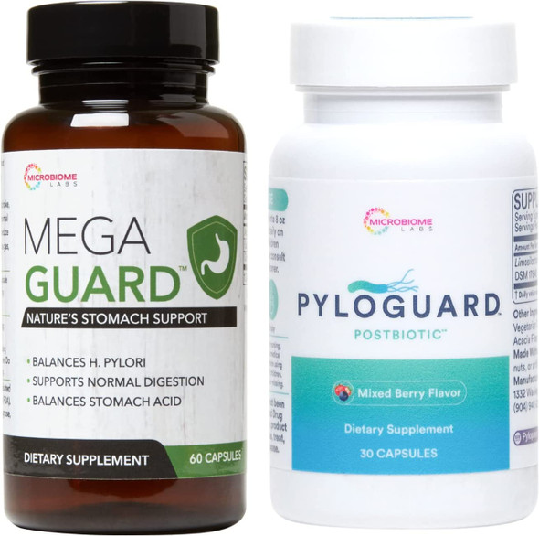 Microbiome Labs Gastric Balance Support Bundle - MegaGuard (60 Capsules) Artichoke Leaf Extract, Ginger & Licorice Supplement + PyloGuard Postbiotic L. reuteri (30 Capsules)