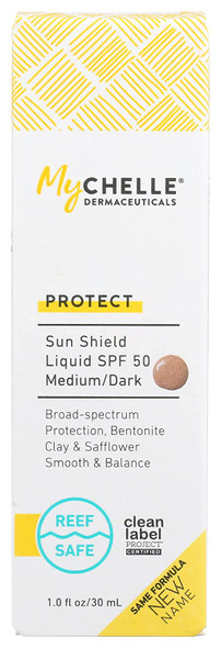 Mychelle Dermaceuticals Protect SPF50 Medium Dark Tinted Sun Shield Liquid, Cruelty Free, 1.2 Fluid Ounce (Pack of 1)
