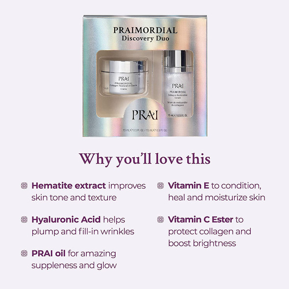 PRAI Beauty Praimordial Discovery Duo - Collagen Restorative Crème and Serum - 0.5 Oz Each