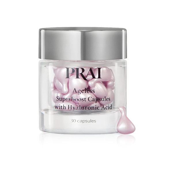 PRAI Beauty Ageless Superboost Capsules with Hyaluronic Acid - Anti-Aging Skin Support, Hydrates & Moisturizes - Improves Skin Elasticity & Plump, Wrinkle & Fine Line Solution - 30 Capsules