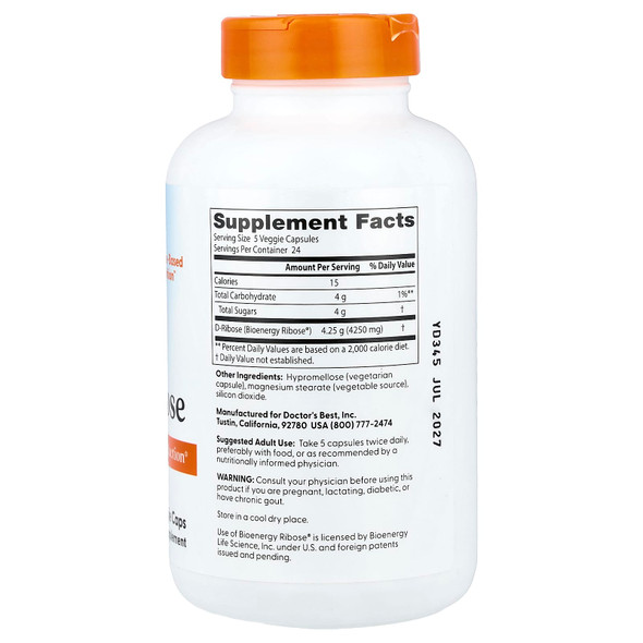 Doctor's Best D-Ribose 850Mg 120 Veggie Caps