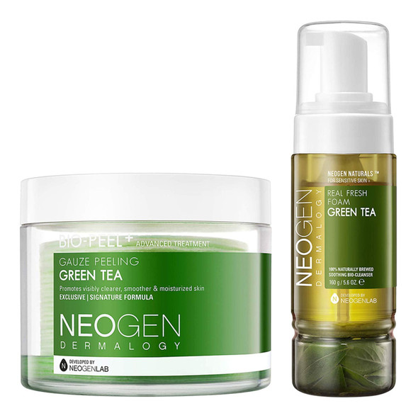 DERMALOGY by NEOGENLAB GREEN TEA DUO (BIO-PEEL GAUZE PEELING GREEN TEA 6.76 oz / 200ml (30 PADS) + REAL FRESH FOAM GREEN TEA 5.6 oz / 160g)