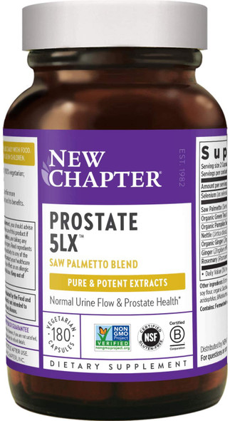 New Chapter Prostate Supplement - Prostate 5LX with Saw Palmetto + Selenium for Prostate Health - 180 ct Vegetarian Capsule