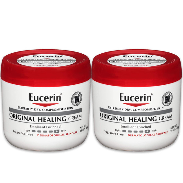 Eucerin Original Healing Cream - Fragrance Free, Rich Lotion for Extremely Dry Skin - 16 oz. Jar (Pack of 2)