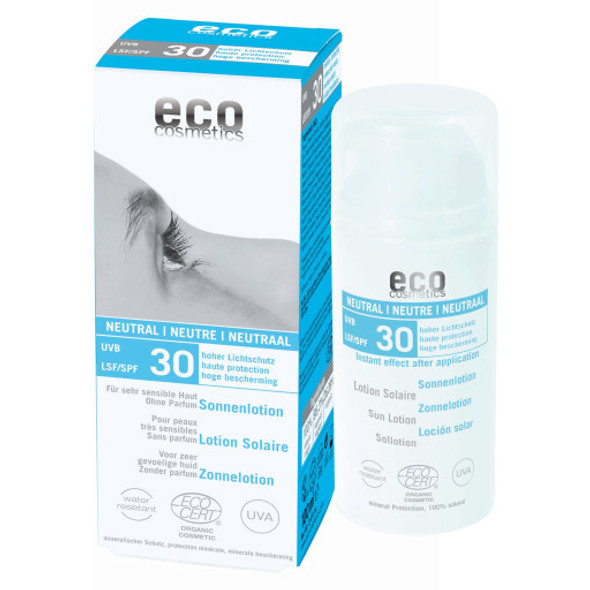 eco cosmetics Sun Lotion SPF 30, Fragrance Free Sunscreen for very sensitive skin & suitable children