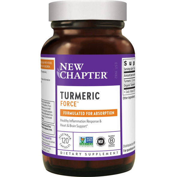 New Chapter Turmeric Supplement, One Daily, Joint Pain Relief + Supercritical Organic Turmeric, Black Pepper Not Needed, Non-GMO, Gluten Free – 120 Count (4 Month Supply)