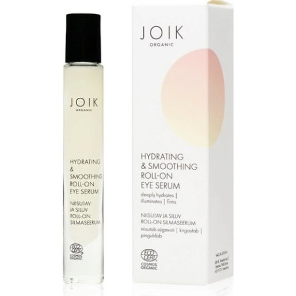 JOIK Organic Hydrating & Smoothing Roll-On Eye Serum Revitalising eye care enriched with caffeine & selected plant extracts