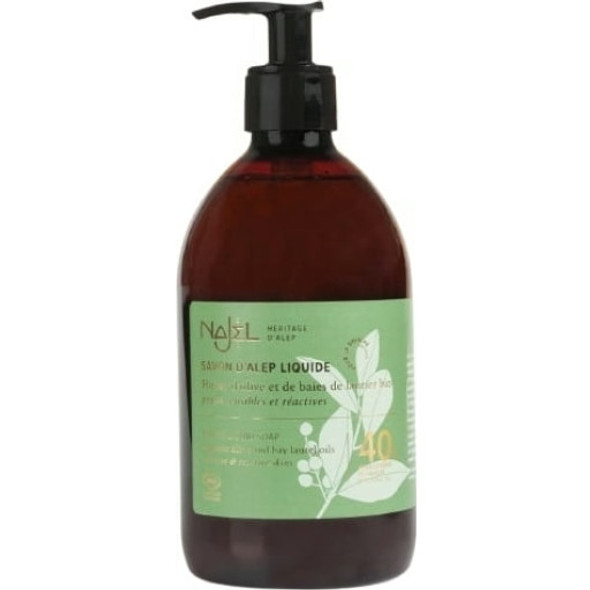 Najel Liquid Aleppo Soap 40% Bay Laurel Mild body care based on a traditional formula