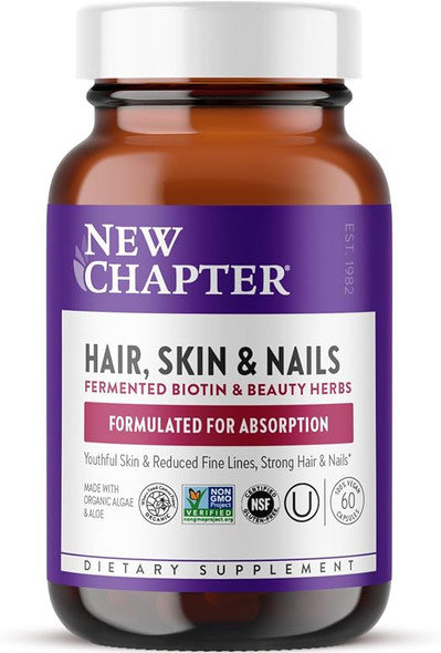 New Chapter Hair Skin & Nails Vitamins with Fermented Biotin + Astaxanthin - Vegetarian Capsule (Packaging May Vary), 60 Count (Pack of 1)