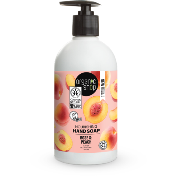 Organic Shop Nourishing Rose & Peach Hand Soap Mild liquid soap with a fruity scent