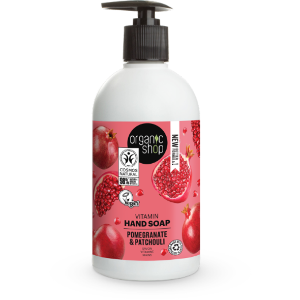 Organic Shop Pomegranate & Patchouli Vitamin Hand Soap Made with organic extracts & plant-based surfactants