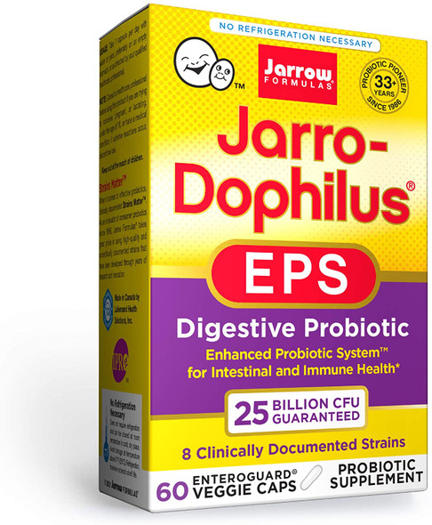 Jarrow Formulas Jarro-Dophilus EPS Higher Potency - 25 Billion Organisms Per Serving - 60 Veggie Caps - Multi-Strain Probiotic - Intestinal & Immune Health - 60 Servings