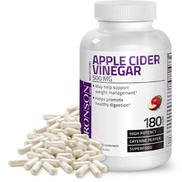Apple Cider Vinegar with Cayenne Pepper High Potency - 500 mg - 180 Capsules