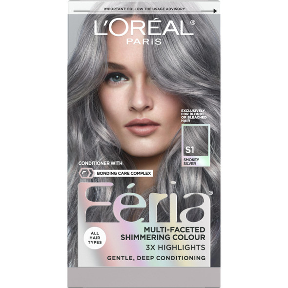 L'Oreal Paris Feria Multi-Faceted Shimmering Permanent Hair Color, Smokey Silver