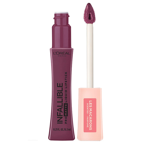 L'Oreal Paris Makeup Infallible Pro Matte Les Macarons Scented Matte Liquid Lipstick, Highly Pigmented, Longwear, Waterproof and Smudge Proof, Blackcurrant Crush, 0.21 fl; oz.