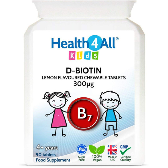 Kids D-Biotin 90 Tablets Natural Vegan Hair Growth and Strong Nails Supplement for Children Made in The UK by Health4All