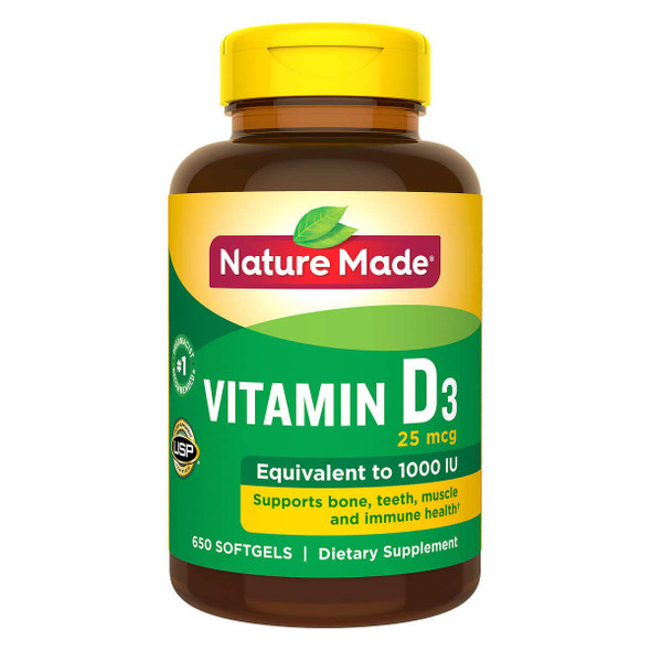 Nature Made Vitamin D3 Supplement 1000 IU, 650 softgels