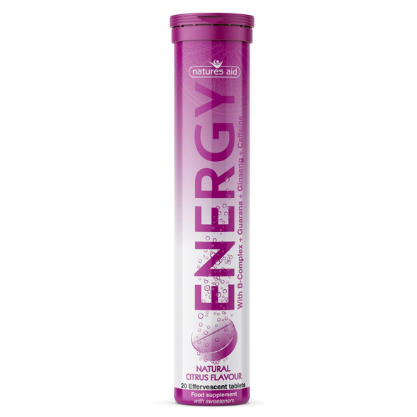 Natures Aid Energy Effervescent, B Vitamins, Caffeine, Guarana And Ginseng, Natural Citrus Flavour, 20 Tablets