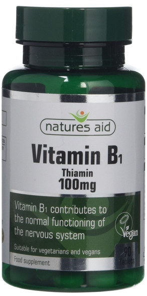 Natures Aid Vitamin B1 Thiamin, 100 mg, 90 Tablets (Contributes to Normal Functioning of the Nervous System, Made in the UK, Vegan Society Approved)