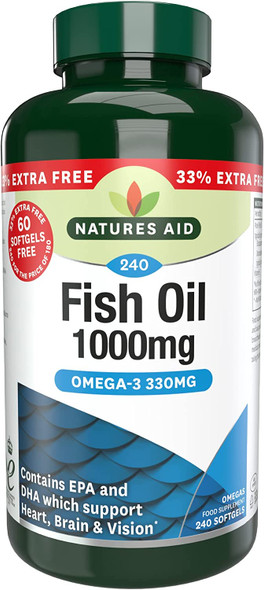 Natures Aid Fish Oil 1000mg | Omega 3 (180mg Epa & 120mg Dha) | Made In The Uk, 240 Softgels For The Price of 180, 240 Capsules