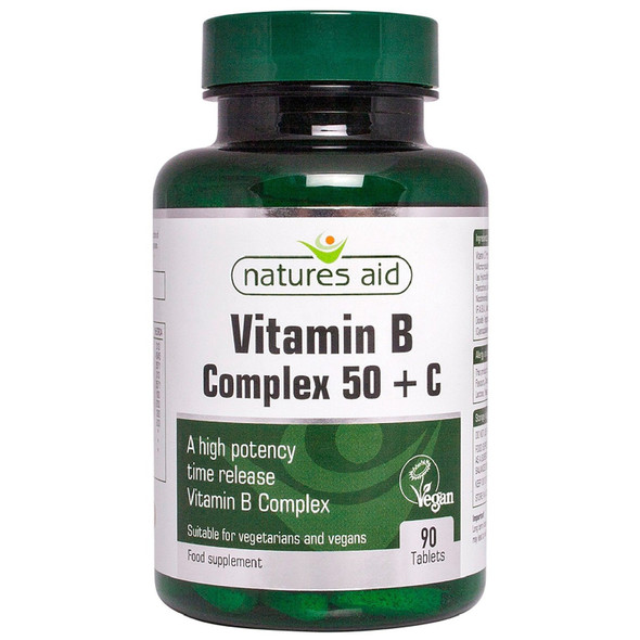 Natures Aid Vitamin B Complex 50 + C (High Potency) With Vitamin C - 90 Tablets