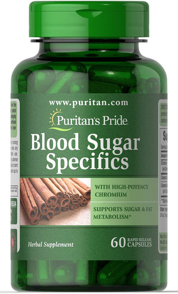 Puritan's Pride Blood Sugar Specifics with Cinnamon & Chromium | Supports Sugar & Fat Metabolism | Rapid Release | 60 Capsules