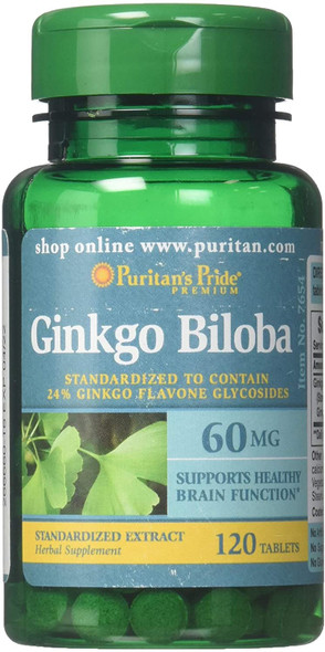 Puritan's Pride Ginkgo Biloba Standardized Extract 60 mg | Brain Health | 120 Tablets