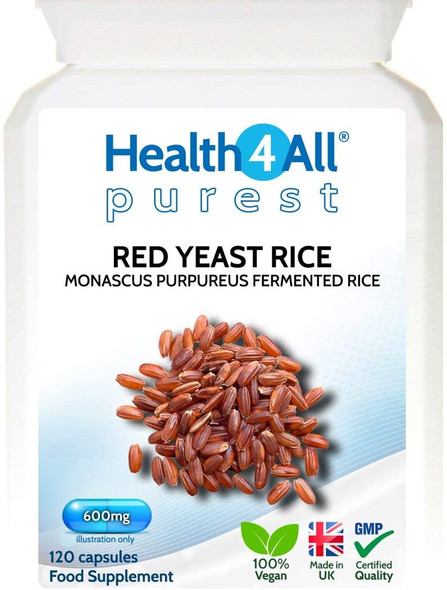 Red Yeast Rice 600mg 120 Capsules (V) . Purest- no additives. Vegan. Highest Safe Dosage 2400mg a Day. Made by Health4All