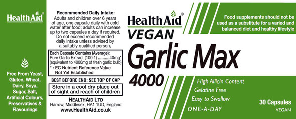 Health Aid Vegan Garlic Max 4000 30's (Formerly Maxi Garlic 4000)