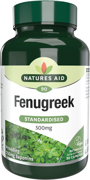 Natures Aid Fenugreek 500 mg, 250 mg Saponins Daily, Vegan, 90 Capsules