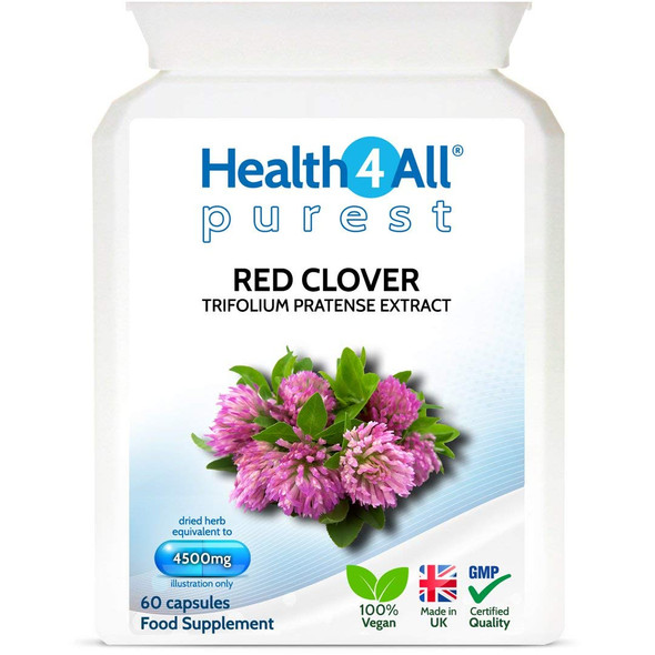 Red Clover 4500mg 60 Capsules (V) High Strength Extract: 24mg isoflavones in Each Capsule for Menopause Support. Vegan. Made in The UK by Health4All