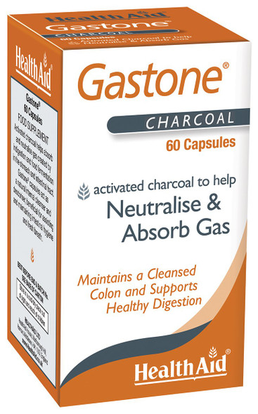 HealthAid Gastone, 300mg, 60 Activated Coconut Charcoal Capsules. Digestion and Detox Support