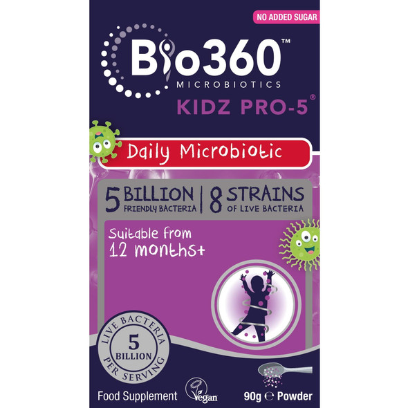 Bio360 Kidz Pro-5 (5 Billion Bacteria)|from Natures Aid|Children's Microbiotic|90g Powder