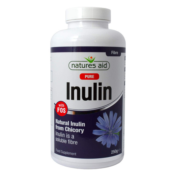 Natures Aid Inulin Powder, 250 g (from Chicory Root, 100% Natural with FOS, High Fibre, Low Calorie, Prebiotic, Vegan Society Approved, Made in the UK)