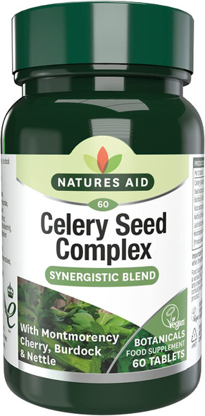 Natures Aid Celery Seed Complex, With Montmorency Cherry, Nettle & Burdock, Vegan, 60 Tablets