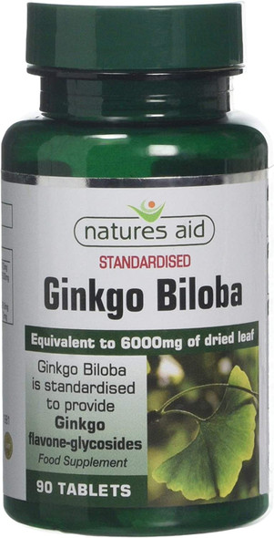Natures Aid Ginkgo Biloba , 6000 mg Equivalent, Vegan, 90 Tablets