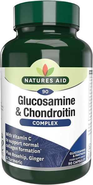 Natures Aid Glucosamine and Chondroitin Complex with Rosehip, Ginger, Turmeric and Vitamin C, 90 Capsules