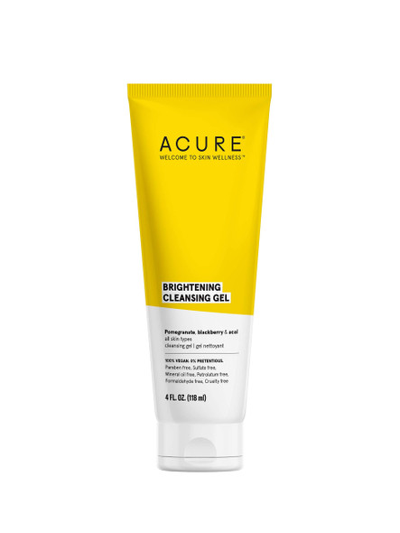 ACURE Brightening Cleansing Gel | 100% Vegan | For A Brighter Appearance | Pomegranate, Blackberry & Acai - Antioxidant- Rich & Super Gentle | All Skin Types | 4 Fl Oz