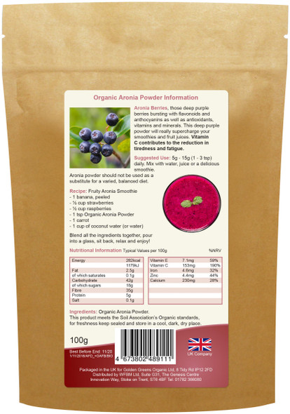 Golden Greens (Greens Organic) Organic Aronia Powder 100g