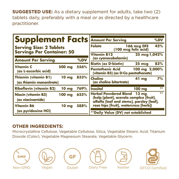 Solgar Vitamin B-Complex with Vitamin C 100 Tablets