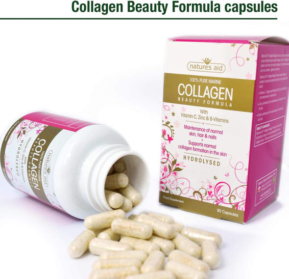 Natures Aid Collagen Beauty Formula (with Vitamin C, Zinc & B-Vitamins), 90 Capsules