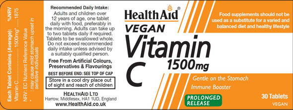 Health Aid Vegan Vitamin C 1500mg Prolonged Release