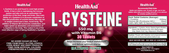 Health Aid L-Cysteine 550mg with Vitamin B6