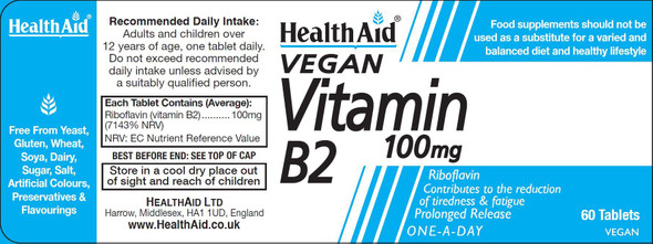 Health Aid Vegan Vitamin B2 100mg 60's