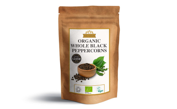 Ausha Organic Whole Black Peppercorns 100g