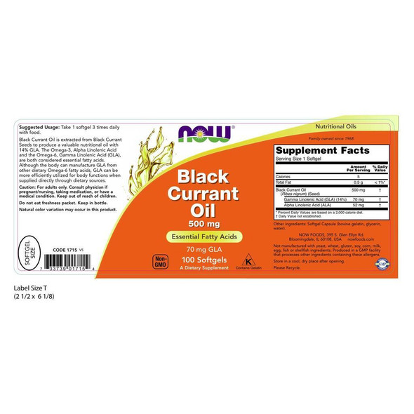 NOW Supplements Black Currant Oil 500 mg - 100 Softgels