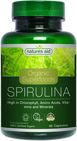 Natures Aid 500 mg Organic Spirulina 90 Capsules, 80 g