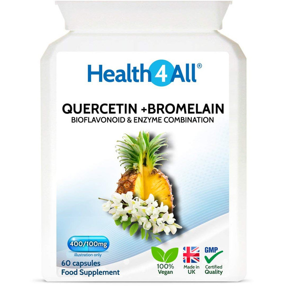 Quercetin 400mg + Bromelain 100mg 60 Capsules (V) . Natural Antihistamine. Vegan. Made by Health4All